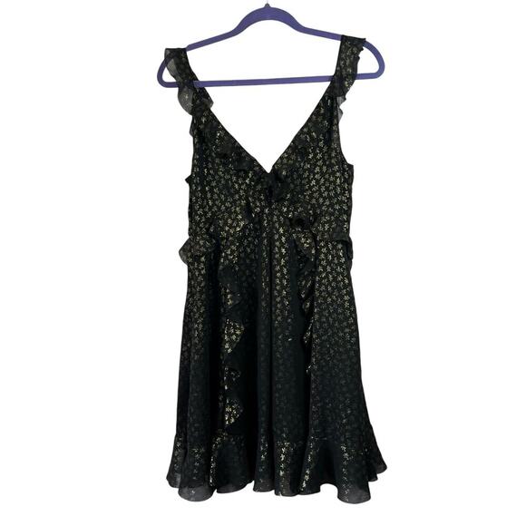 All Saints Derrell Black & Gold Ruffle Dress - Picture 6 of 15